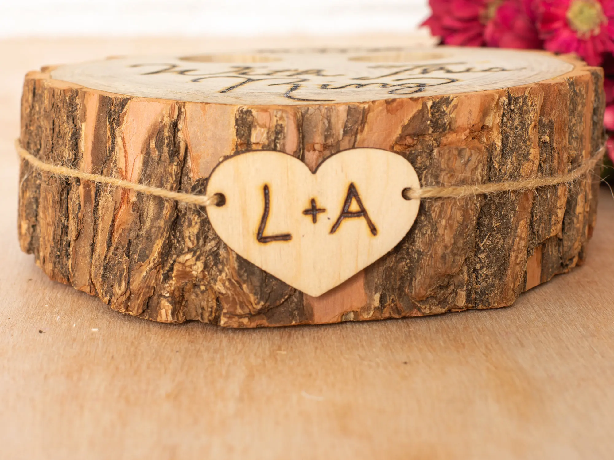 Rustic Ring Box Hand Engraved Personalized Wood Craft Tree Stump Alternative for Ring Bearer Pillow Wall Sign