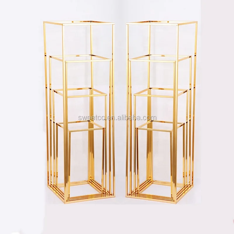 Factory Disassembly Wedding Decoration Rectangle Gold Metal Wedding Flower Vase,Flower Stand for Table Centerpiece