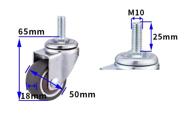 2 Inch 50MM M10 Threaded Stem Furniture Caster TPE Wheel Swivel Castor