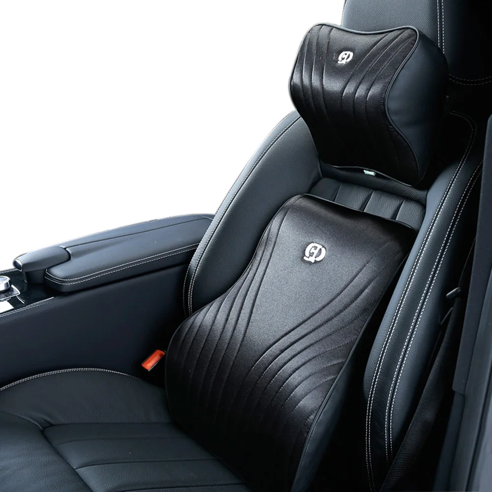 Breathable Car Seat Neck Rest Pillow Set Silk Leather Back Cushion Support Head Waist Pillows