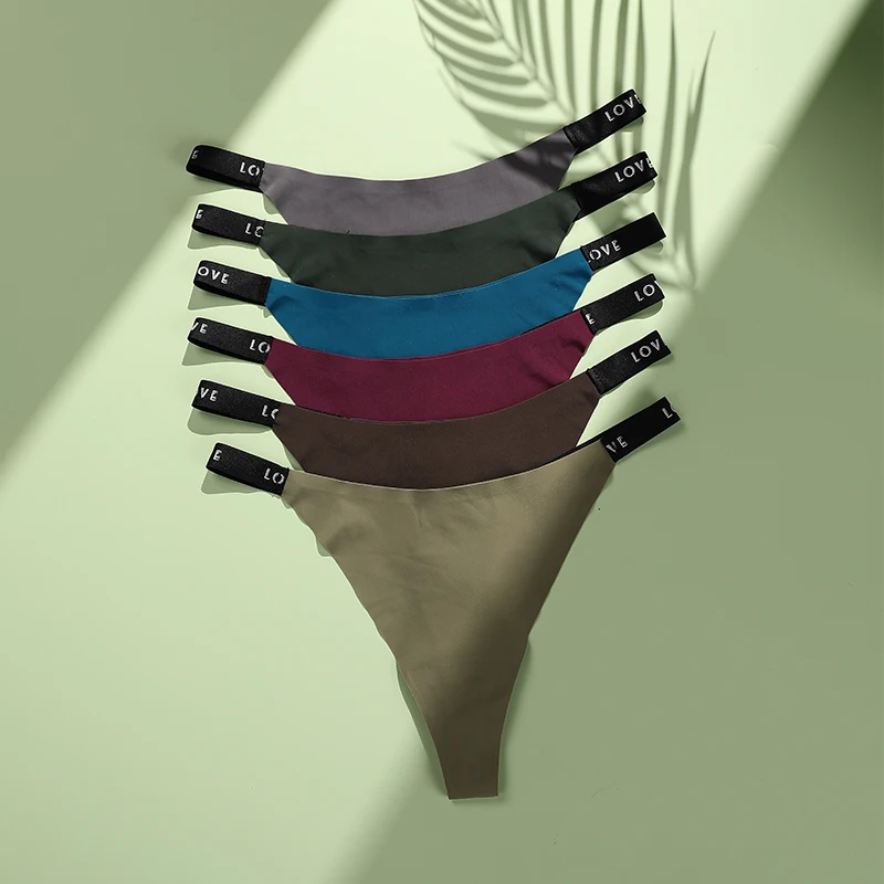 6 Colors Custom Logo Wholesale Green Elastic Belt Tanga G String Panty Seamless Thong Panties for women