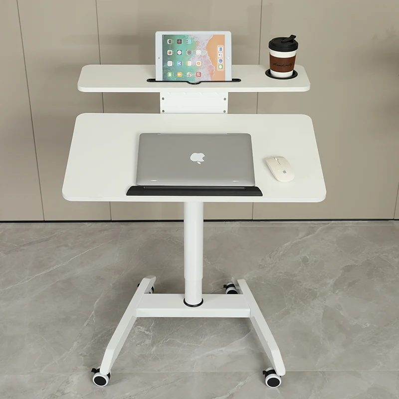 Iron Base Pneumatic Gas sit stand height lifting standing home office laptop work desk with 0 to 90 angle foldable mobile desk