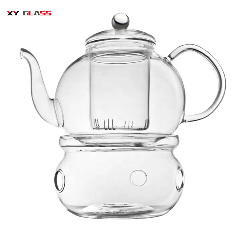 Premium high quality clear borosilicate transparent glass infusion tea warmer pot