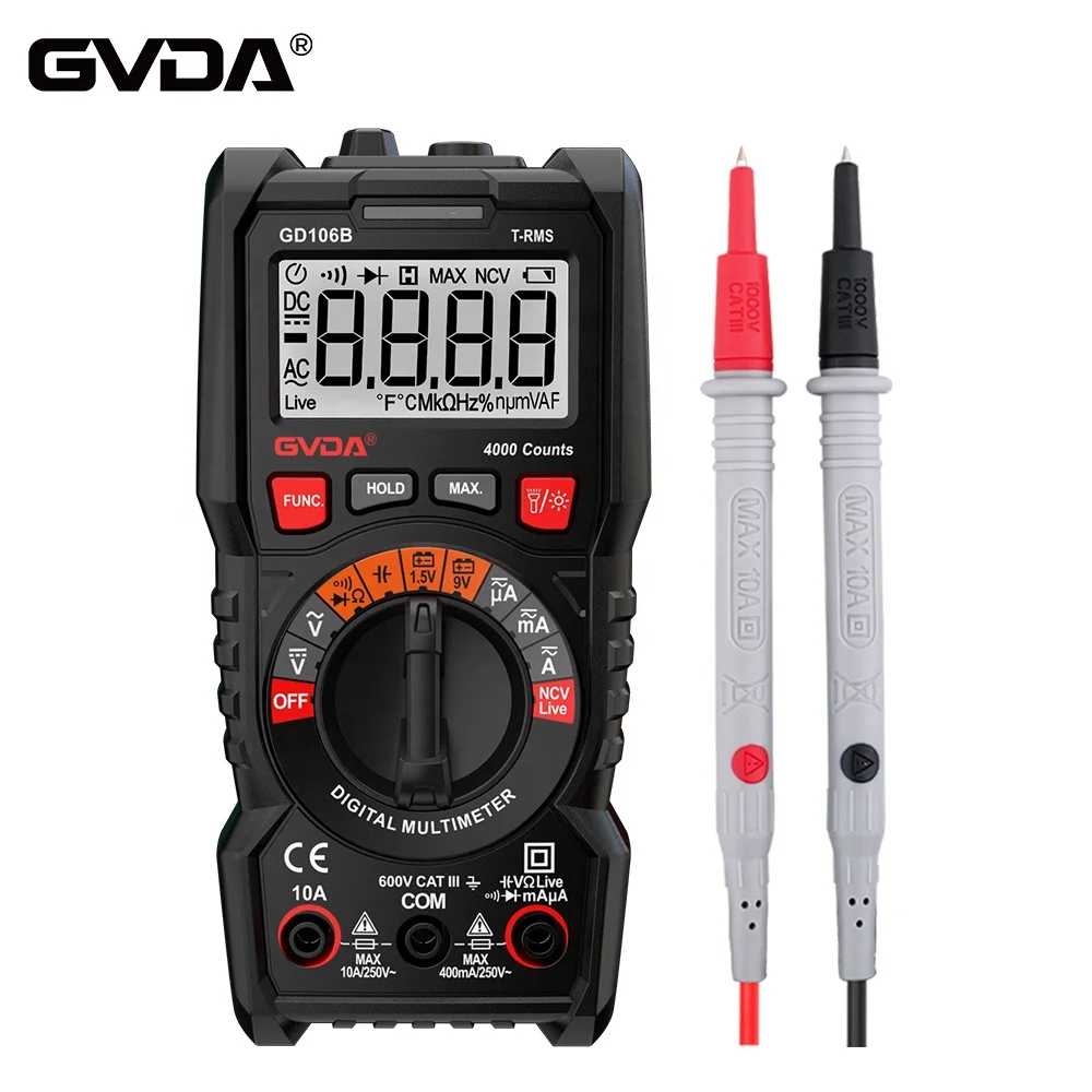 GVDA GD106B Digital True RMS 600V AC DC 4000 counts NCV Multimeter for Engineer