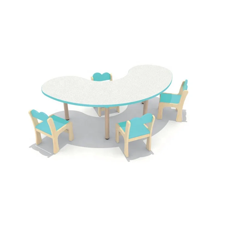 High quality children oak solid wood moon shape school table chair set