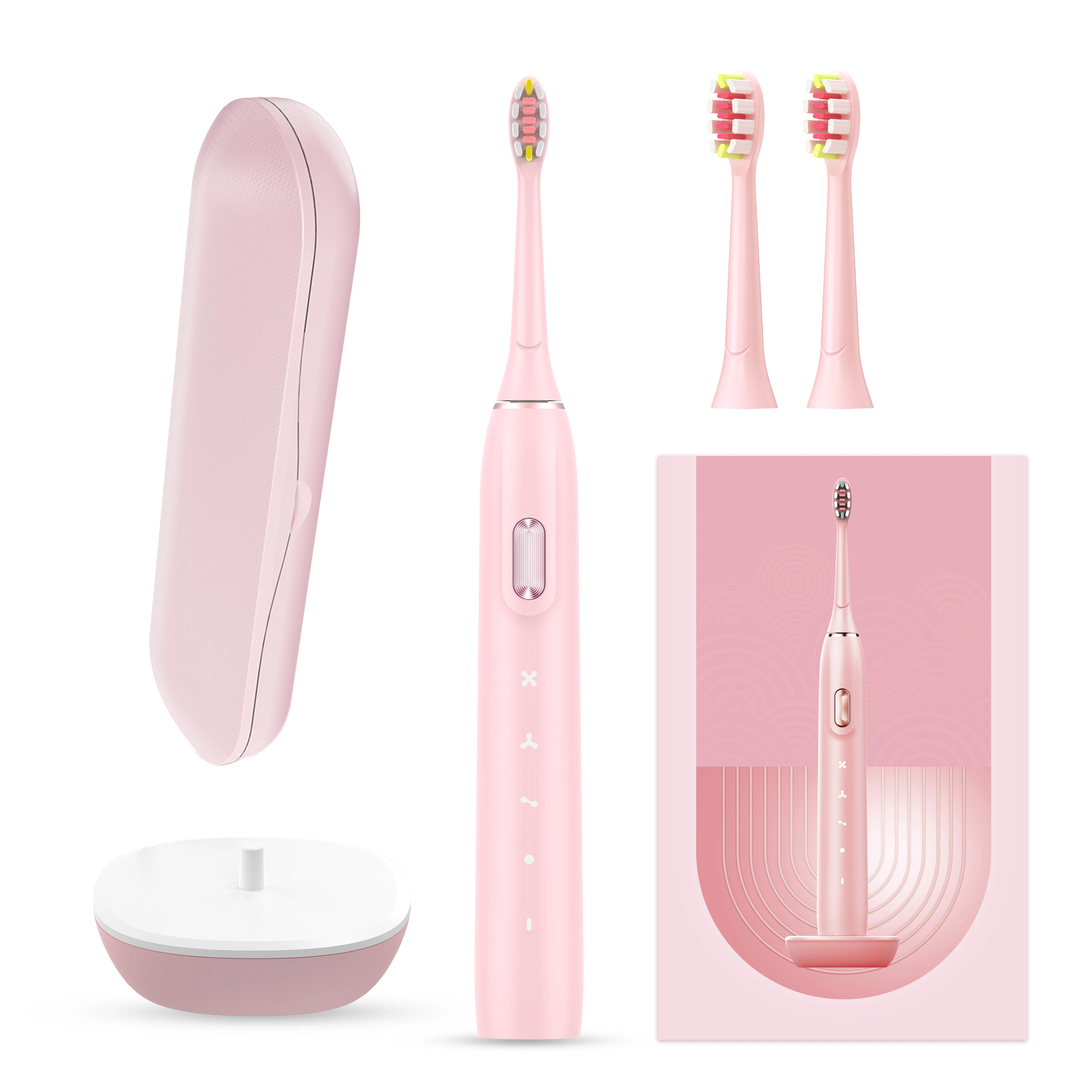 Pressure Sensor Turn On Toothbrush 4 Pack Brush Head Ipx8 Touch Control Sonic Electric Toothbrush With Travel Case