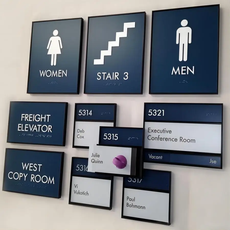 Modern Hospital Mirror Metal Number Hotel Name Design acrylic UV printing  Office Custom Logo Business Plate Door Sign