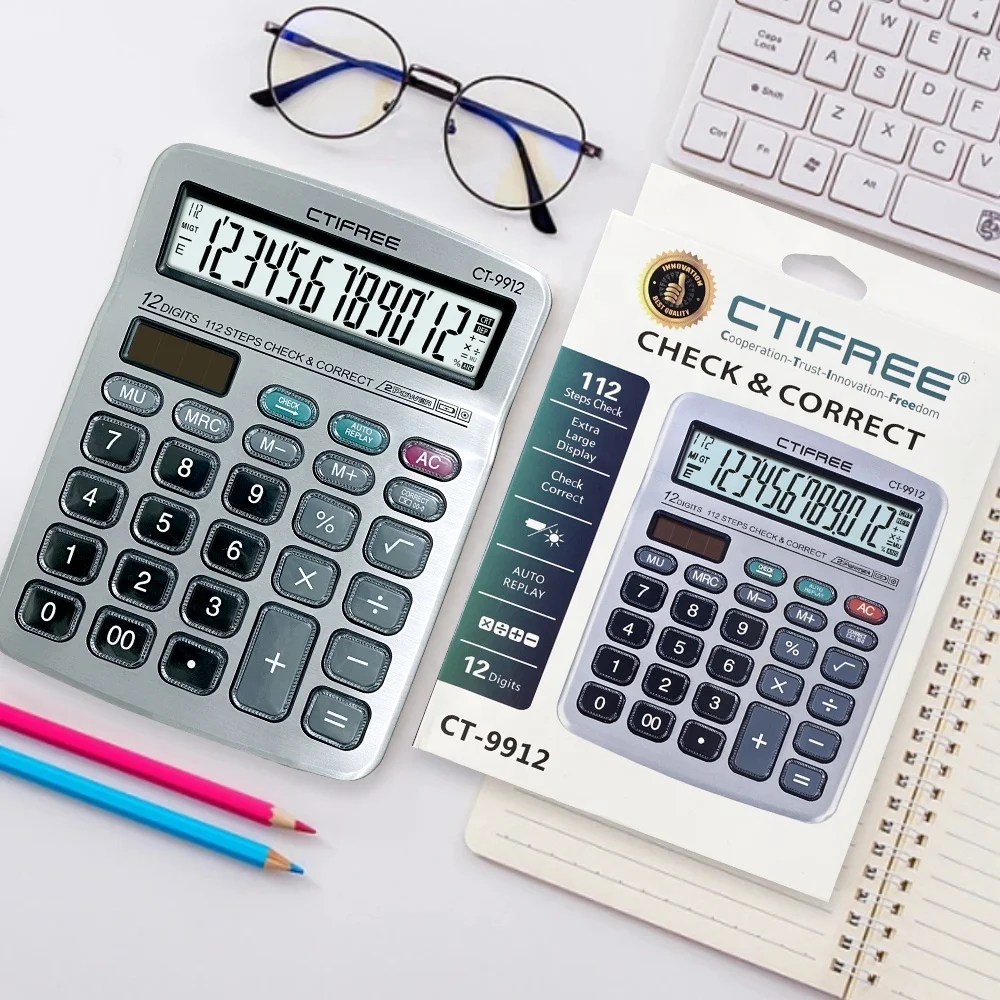 Professional large key 12 digit General Purpose Battery Power Office Calculator electronic calculator with Dual Power Popular