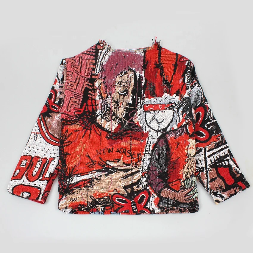New design Custom Tapestry Sweater Crew Neck Pullovers Knitted Blanket woven jacquard tapestry Pullover clothing