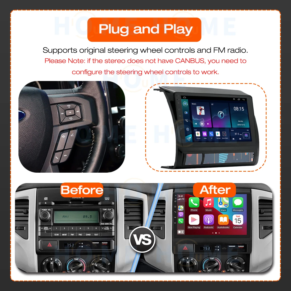 Car Radio Android 10 Multimedia Wired Carplay For Toyota Tacoma 2006 - 2014 android Auto 32G 2 Din GPS WIFI Blue-tooth Screen