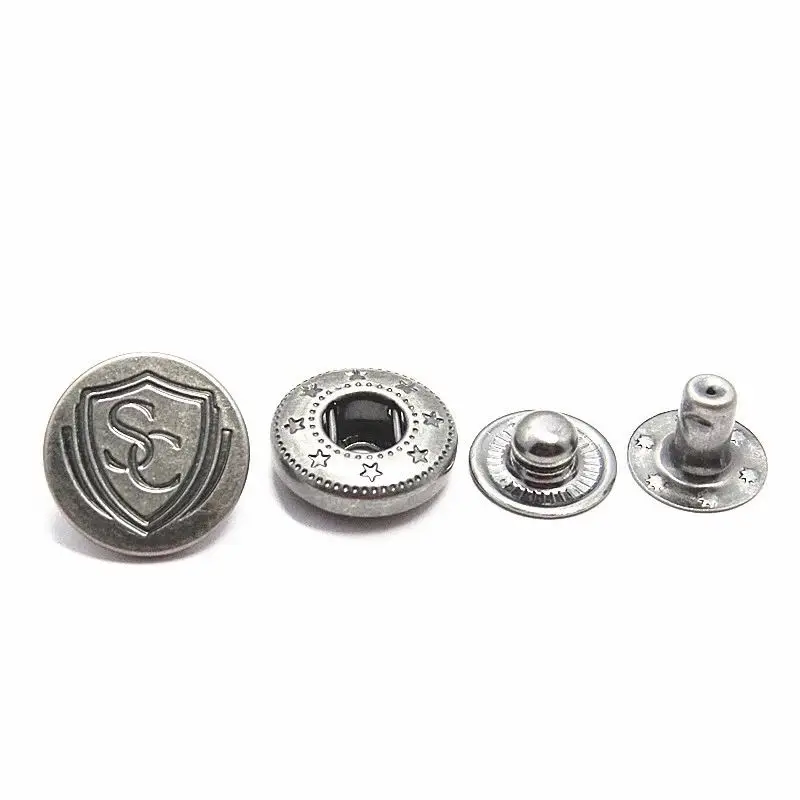 Custom Logo Gold Embossed Dome  Sewing Buttons Round Snap Button For Clothes Jeans Button