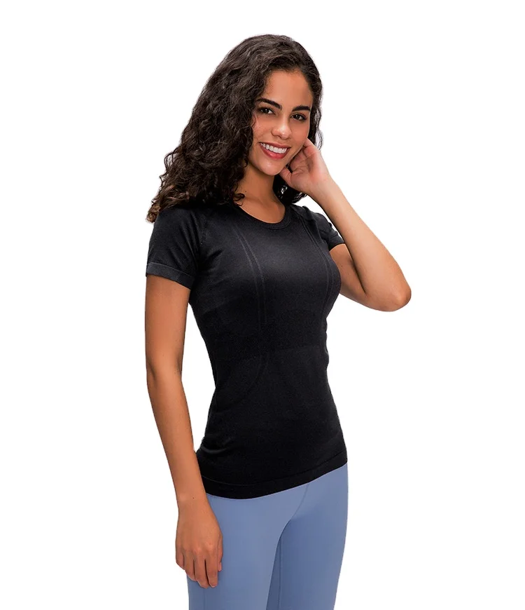 Custom Logo Cut off Women Yoga Top Equestrian Clothing Seamless Gym Workout Sports T Shirt For Women