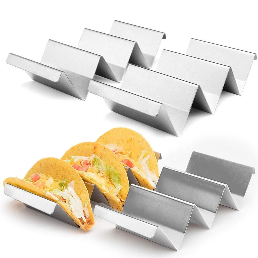Competitive Price Sliver Taco Stand Rack Tray Metal Stainless Steel Taco Holder