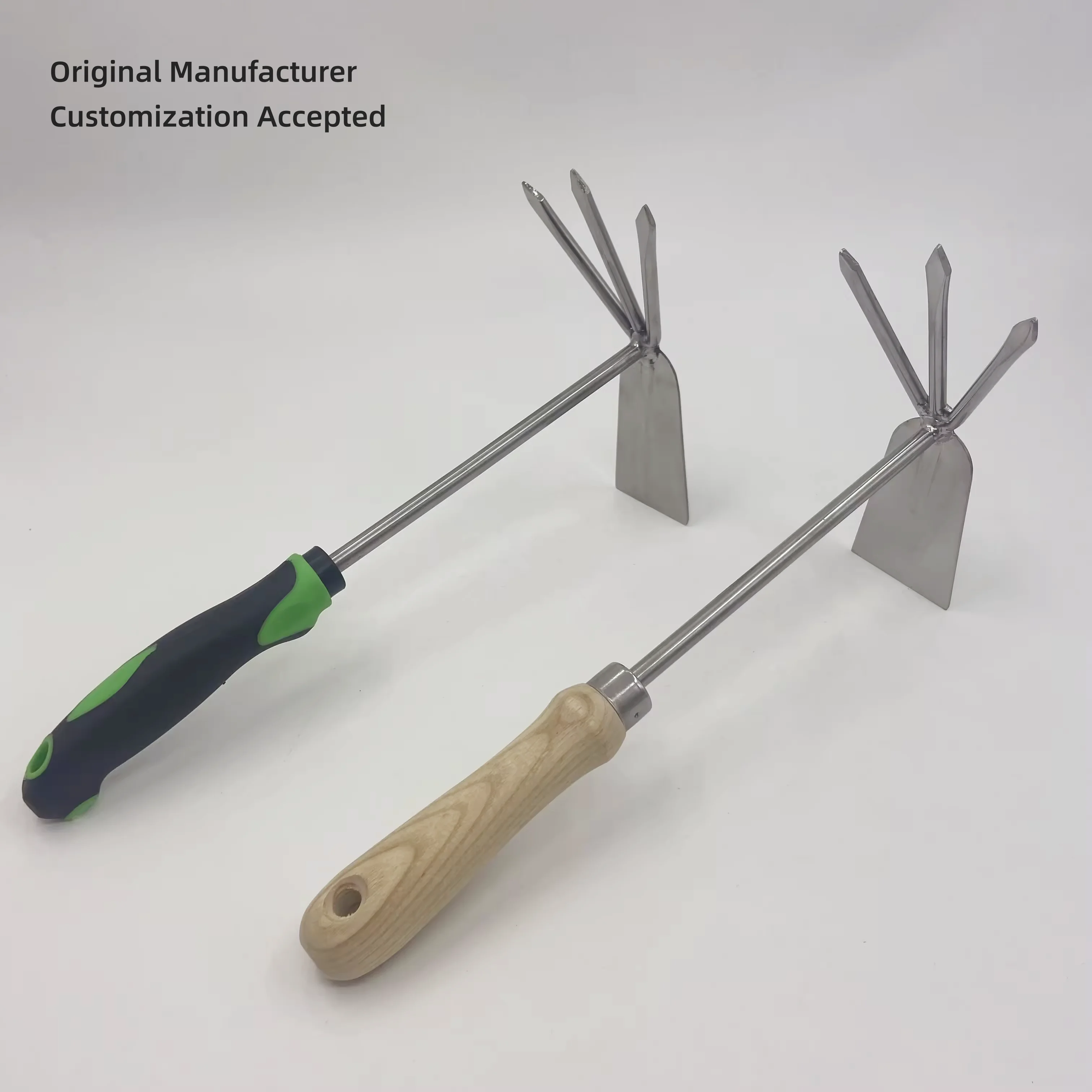 2 In 1 Dual Head Hoe 3 Teeth Rake Stainless Steel Gardening Hand Tool for Soil Loosening Weeding Digging Work in Garden