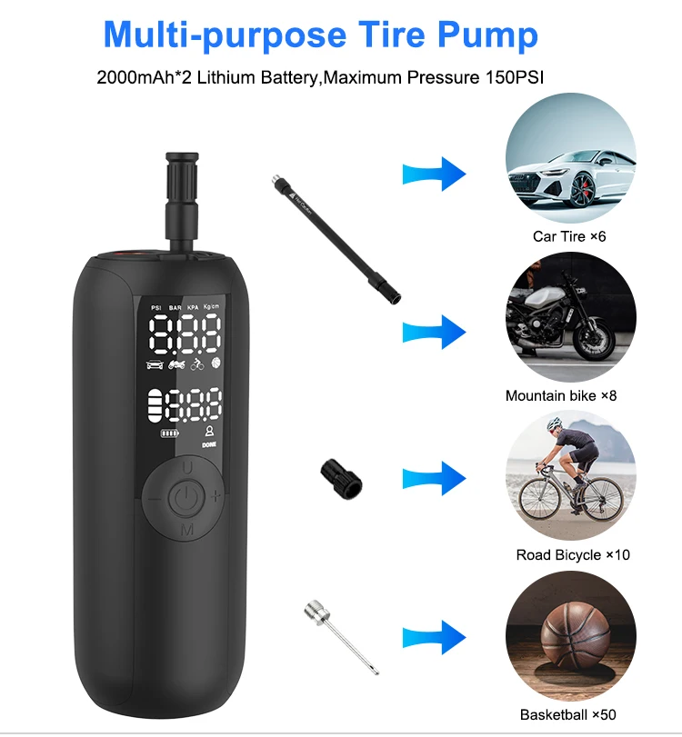 Electric Wireless Portable Car Air Compressor Tire Inflator Pump Tyre Pressure Monitor Automatic Tire Inflation