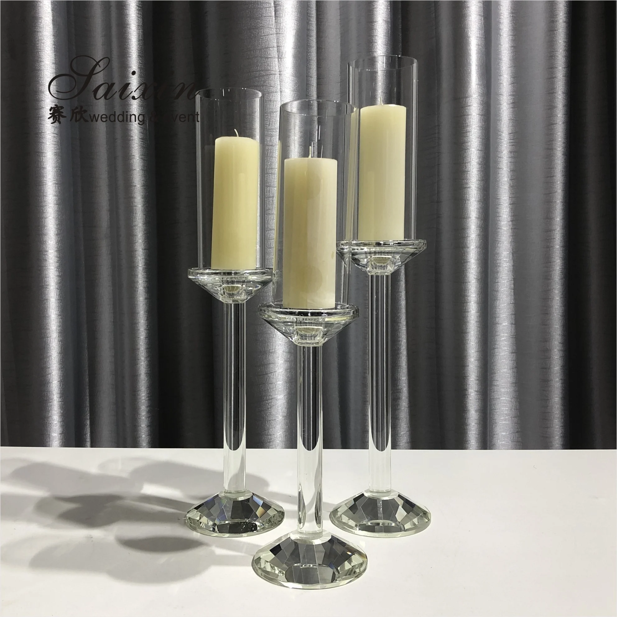 Saixin hot sale bling wedding decoration centerpiece set crystal candle holders