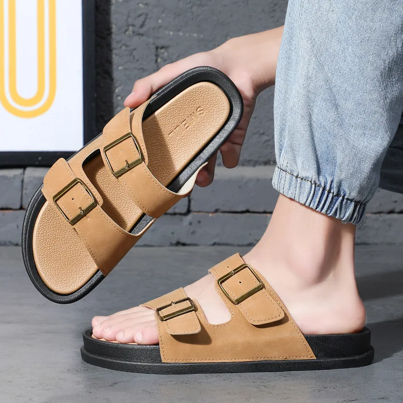 2024 New Design Summer Casual Slide Sandals Comfortable Slip on Slippers Fashion Luxury Leather Flat Sandals for Men