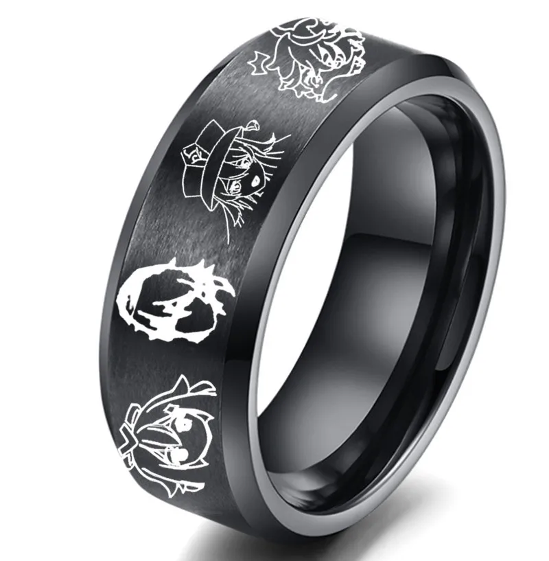 Anime Genshin Impact Rings for Men Boys Black Stainless Steel Spinner Ring Hu Tao Morax characters Members Fidget Rings