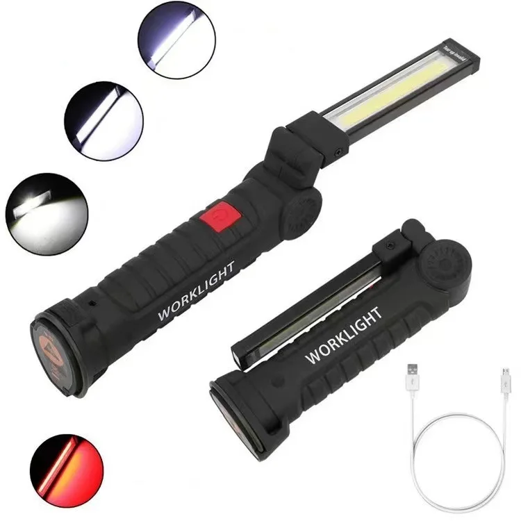 New Slim Work Light 360 Degree Rotating and 5 Modes Rechargeable LED Flashlight Magnetic Base Clip Car Repair COB Inspection Wor