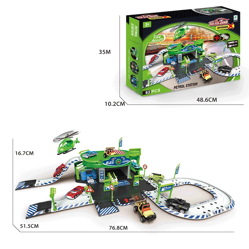 2023 Hot selling toy Tank Car Racing track Toy Lift Car Park CPS Custom Car and aircraft parking lot Toy set