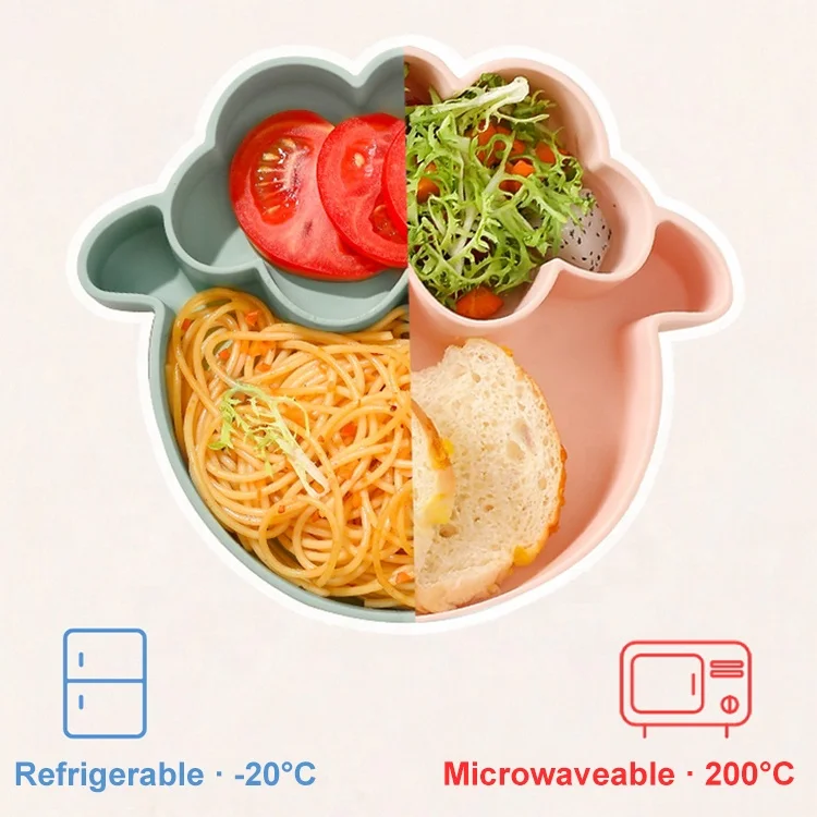 Wholesale BPA Free Non Slip Toddler Cute Sheep Dinner Plate Set Kids Grip Dish Food Feeding Divided Silicone Suction Baby Plate