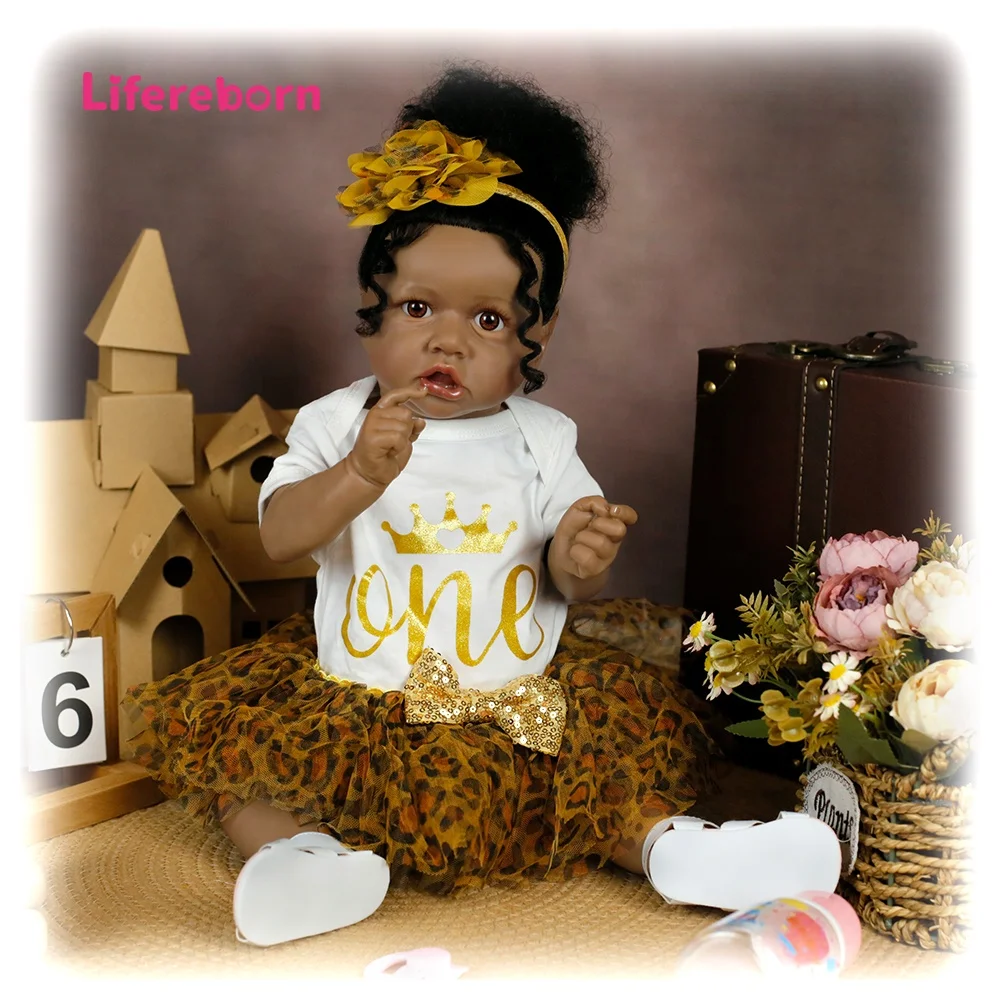 Lifereborn Wholesale Best Selling 55CM Afro Toddler Girl Dolls Soft Touch Black Reborn Baby Dolls With Handrooted Hair