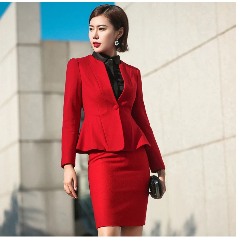 factory custom wholesale Big red ladies two-piece overalls suit skirt