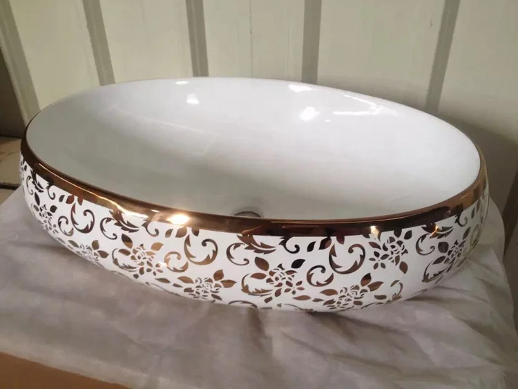 
Luxury design KD-03GBE ceramic electroplated gold color washing hand basin 