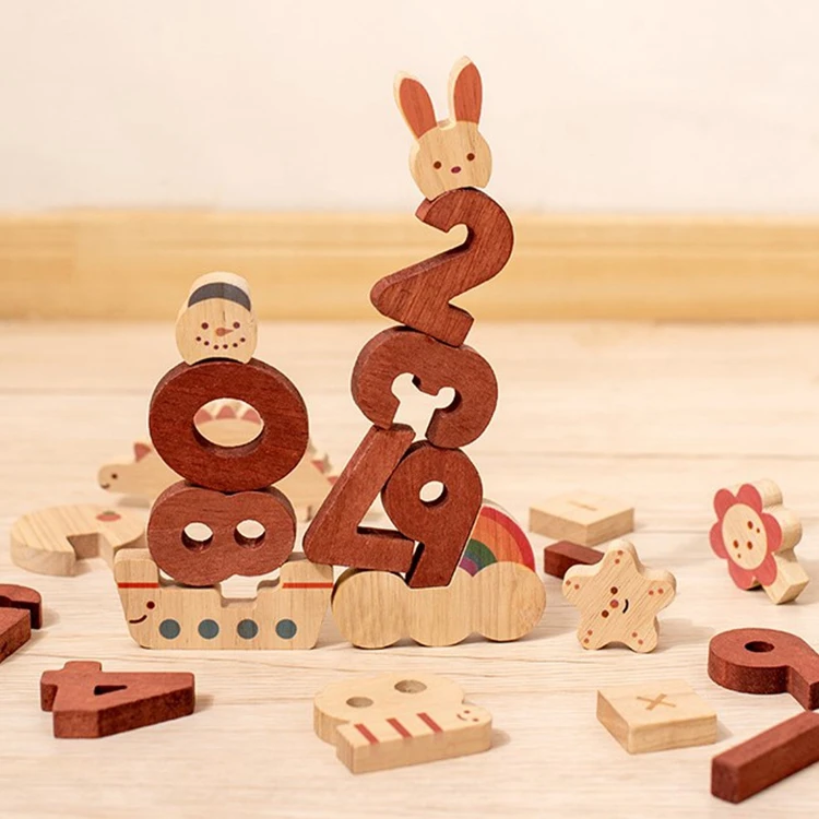 HOYE CRAFTS Creative alphabet letter blocks shape matching toy wooden cartoon stacking blocks