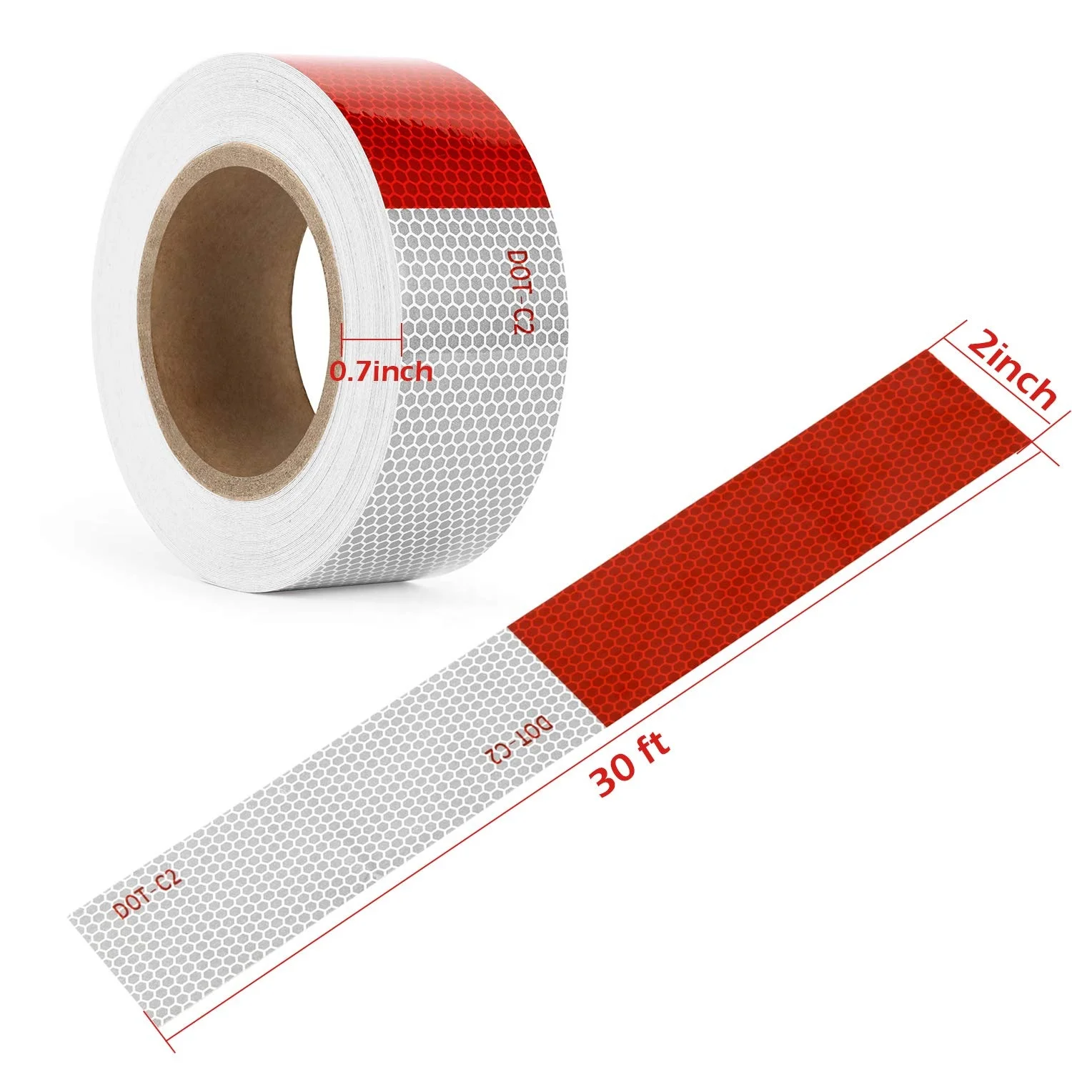 H10246 2inch x 30feet Red/White Reflective Safety Tape for Vehicles Trailers Boats Signs Weatherproof Safety Tape Self Adhesive