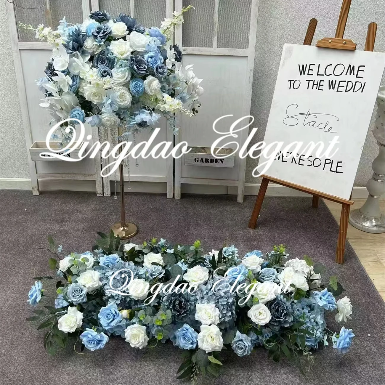 EG-VG278 New design 60cm Luxury wedding baby shower decorations artificial white baby royal dusty blue flower centerpieces