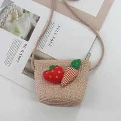 2023 new summer mini cute kids small packet wheat straw woven straw bag beach change crossbody bag wholesale