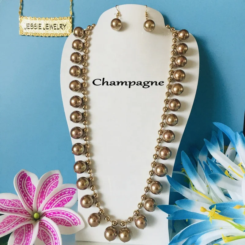 hawaiian jewelry set design pearl earring samoan jewelry set gold filled long chain pearl set for woman