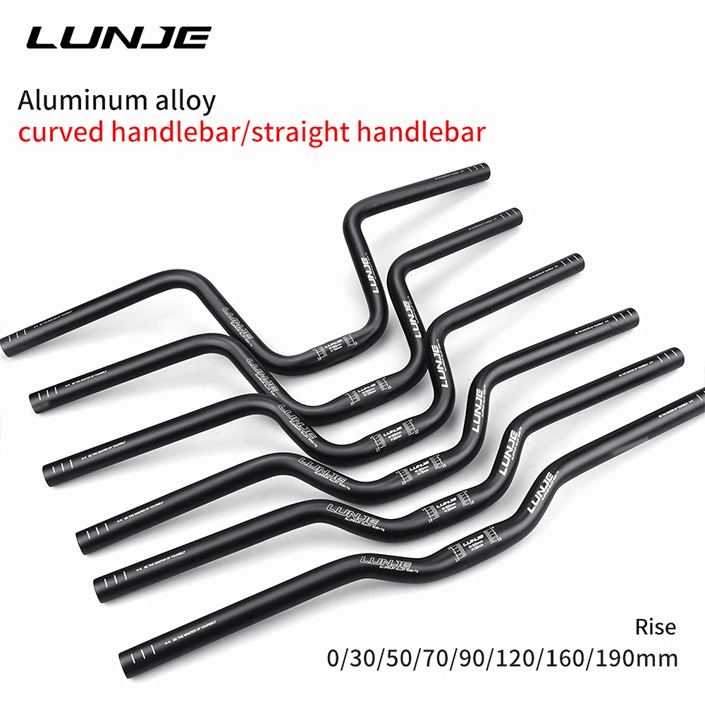 LUNJE  Aluminum Alloycurved Handlebar Straight Handlebar 25.4mm Am Dh Racing Bike Rise Mtb Sunrise Handlebar Bicycle