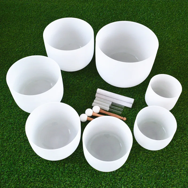 HF 440Hz/432Hz Frosted Quartz Crystal Singing Bowls for Healing Sound Bath