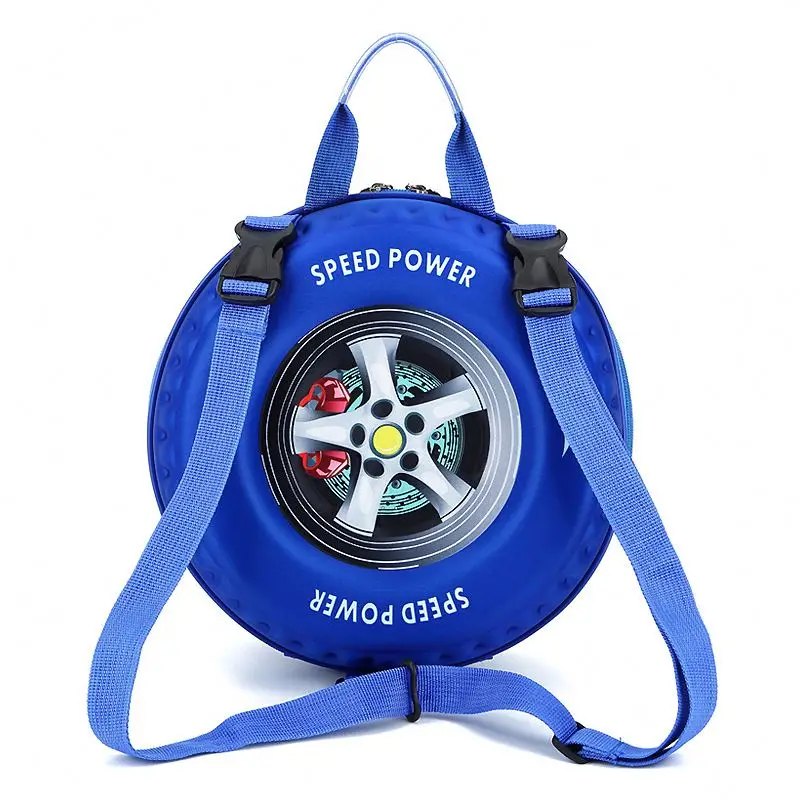 hot sale 3d hard shell novelty kids little boy round school bag car tire pattern school bag