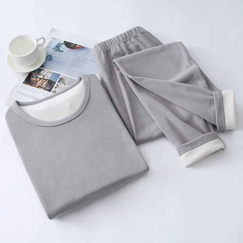2022 Women Intimate Sets Pajamas Warm Clothes Long Johns Cotton Sweater Velvet Unisex Thermal Underwear Sets Solid Pattern