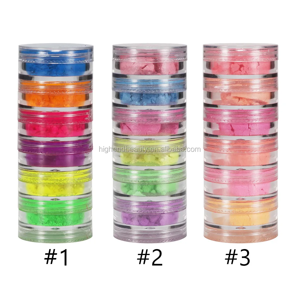 New Glow Loose Powder Neon Pigments Powder Stack Colorful 6 in 1 Fluorescence Gel Nail Polish Neon Pigment Powder
