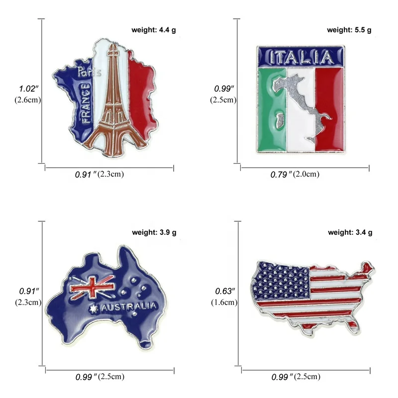 America Country Map Flag Enamel Pin France Australia Italy Metal Badge Lapel Brooch Pins Tourist Souvenir Promotional Gift