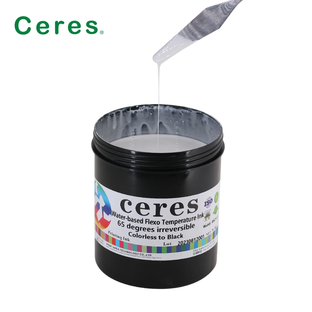 Ceres High quality Flexo Printing Irreversible Temperature Sensitive Ink 65 Degrees,Colorless to Black