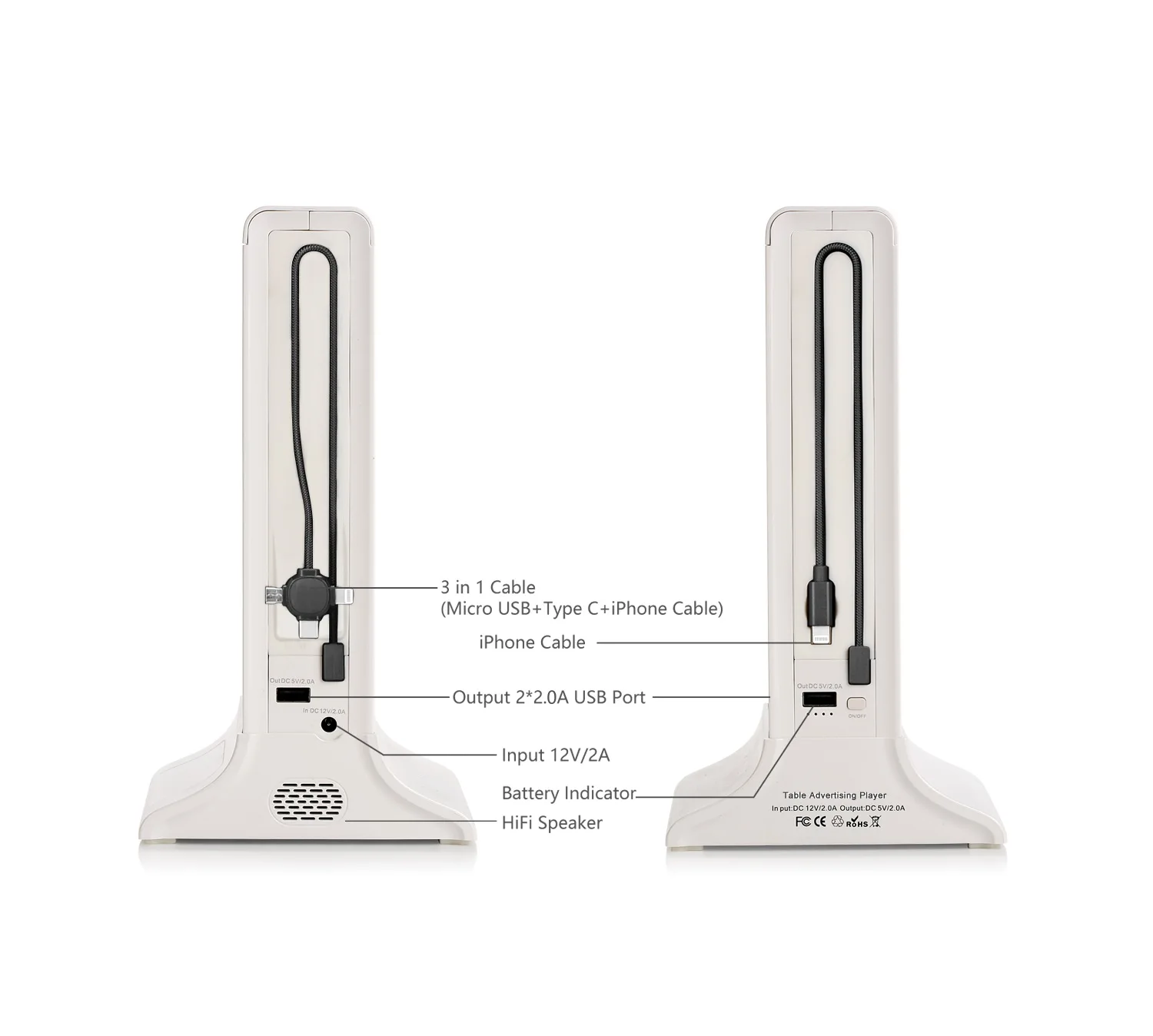 OEM ODM in stock phone charging advertising display 7 inch dual digital menu table tent advertising display