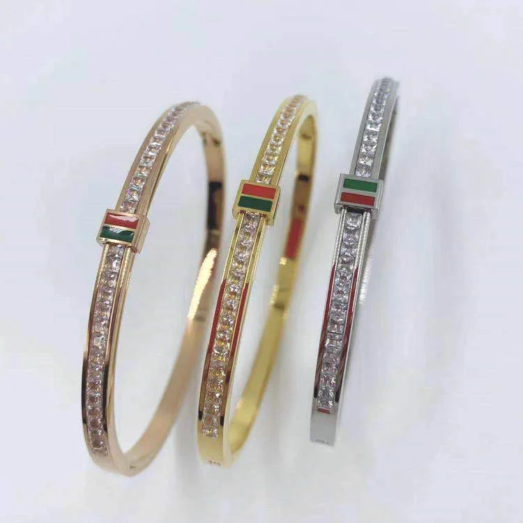 Gold Silver Rose Gold Titanium Steel Bracelet inlaid with Exquisite Diamond with Butterfly and Flower Pattern