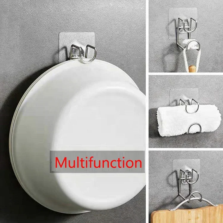 New Wall Mounted Strong Adhesive Hook Door Sticky Hanger Holder Stainless Steel Wall Hook Wash Basin Holder Kitchen Bathroom