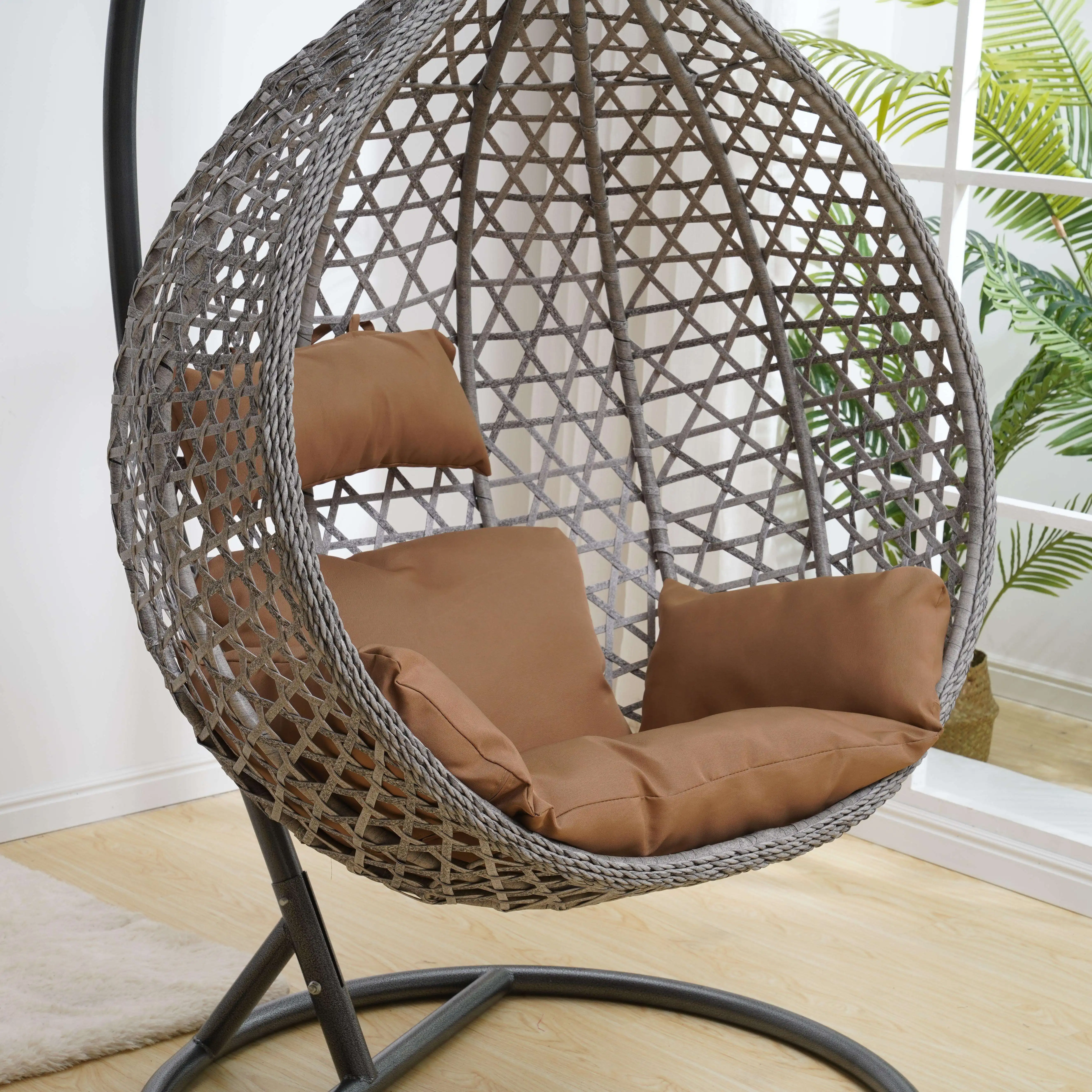 2022 Newest Outdoor Furniture Wicker Rattan Garden Patio Egg Swing Hanging Chair With Metal Stand
