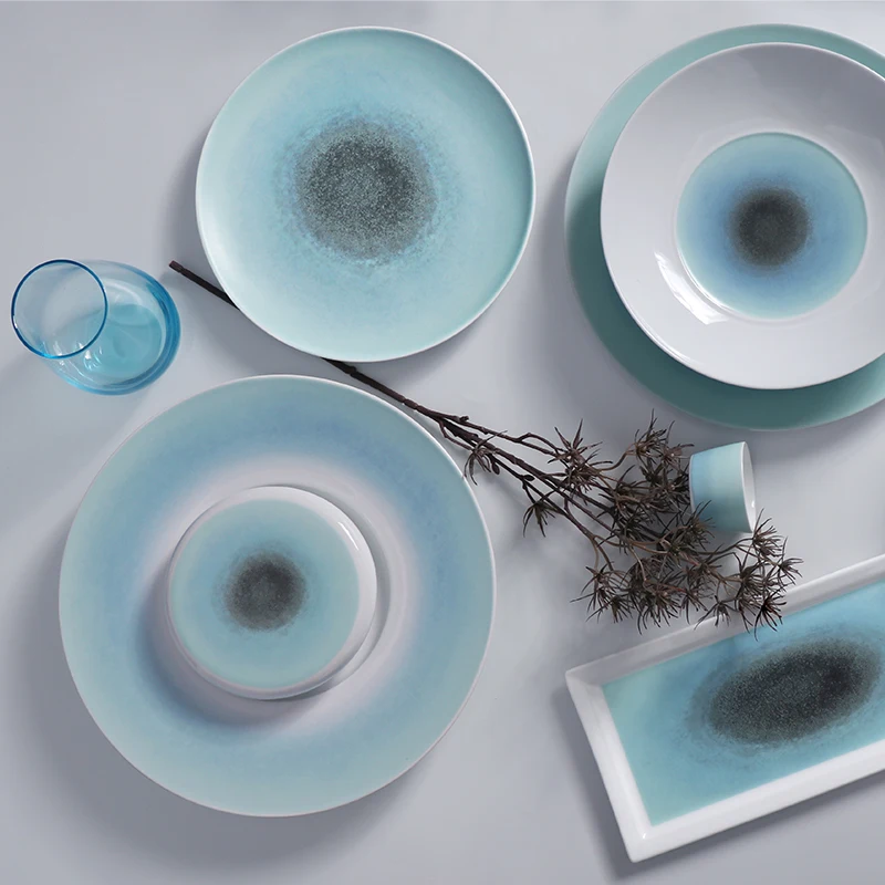 Luxury Plates Sets Dinnerware Blue White Stoneware China Dinner Set Kitchen Tableware Own Design Dinnerware For Amazon Resell