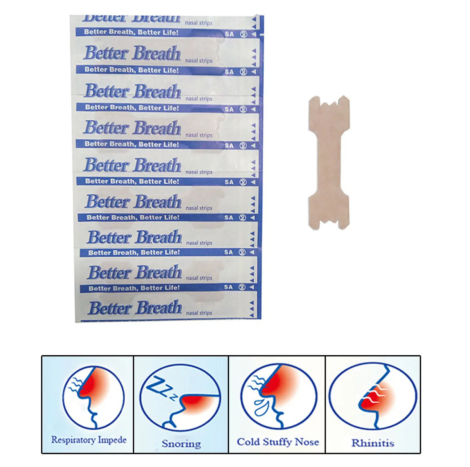 
Wholesale CE OEM Free Sample Better Breath Nasal Strips, Better Breathe Nasal Strips for Stop Snoring (2 sizes, Manufacture) 