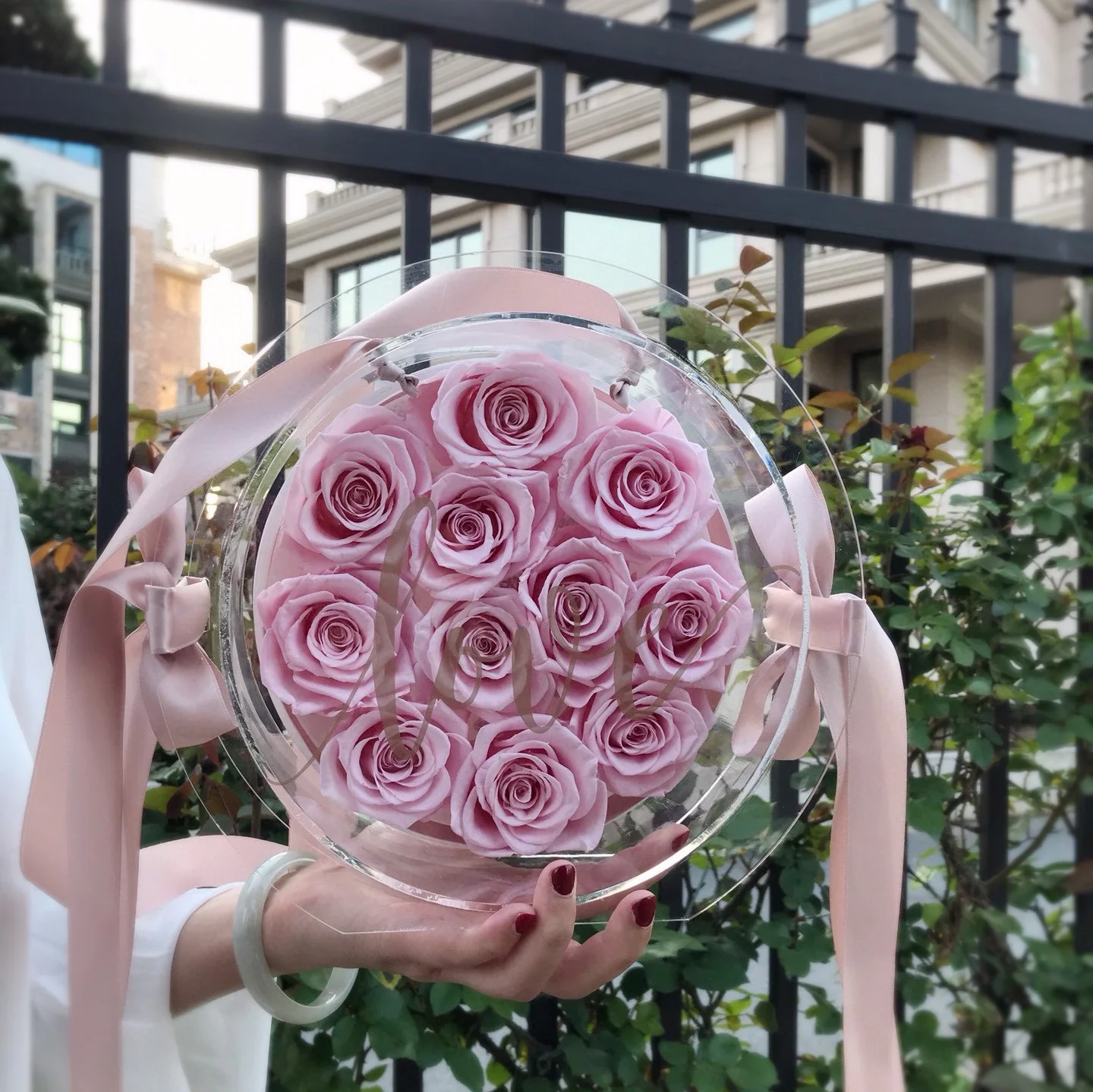 Luxury decoration flower transparent clear candied box eternal flower sugar bag preserved roses in acrylic box