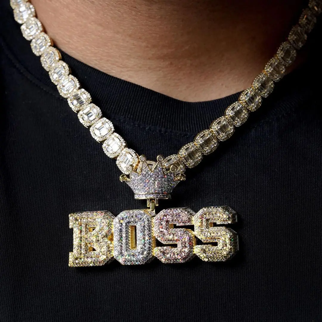 Customize Two Triple Tone Gold Plated Full Iced Out Bling hip hop boss men pendant necklace