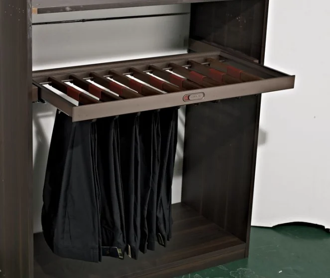 Aluminium Walnut Wood Wardrobe Drawer Slide Closet Organizer Pull Out Soft Close Leather Trouser Rack