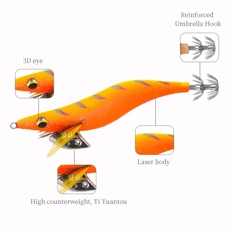 New 2.5# 3.0# 3.5# Squid Jig Tip Run Egi Wood Shrimp Eging Bait Luminous Squid Jig Lead Sinking Glow Fishing Lures